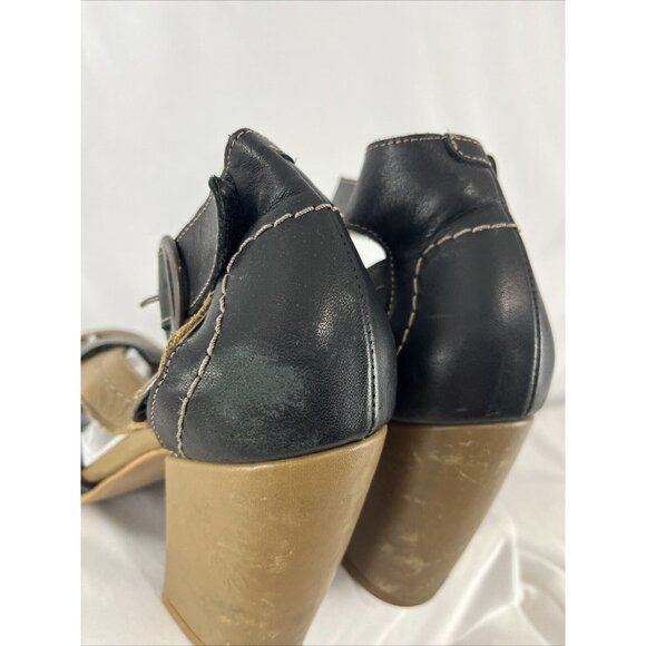 Fly London Fly Girl Block Heel Taupe & Black Leather Shoes - Picture 13 of 16